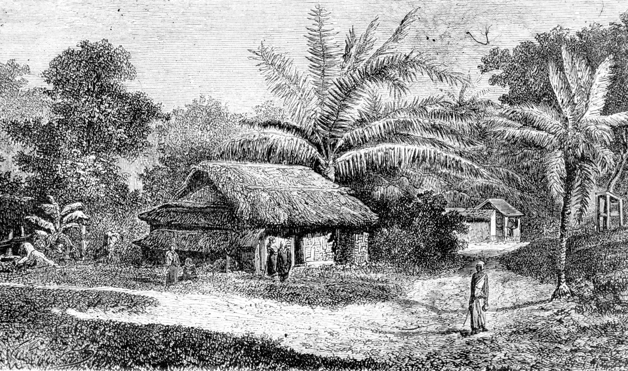 By i dalen av Colombo, Sri Lanka (gravyr) av Adolph Hermann & Robert (after) Schlagintweit