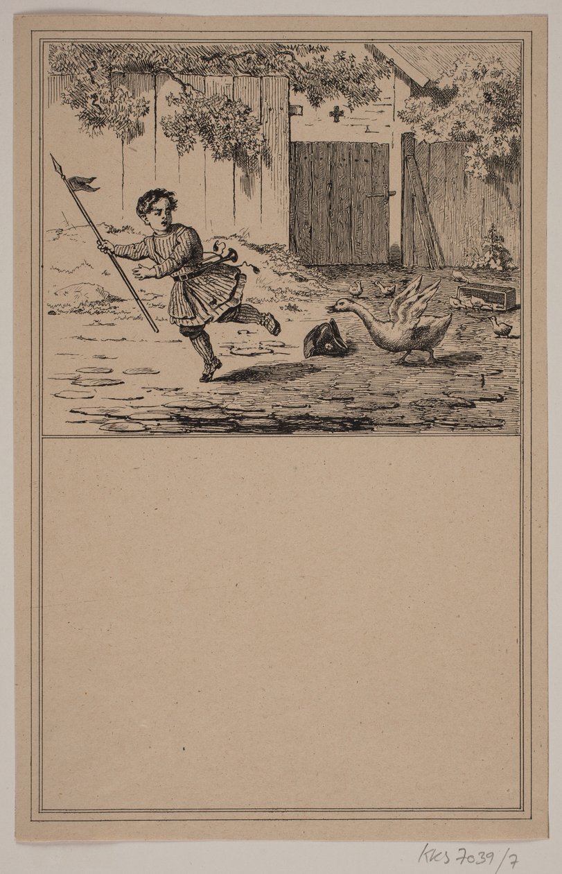 Den modige hjälten. Nej. 6 i Chr. Winther och M. Rørbye, "25 bilder för små barn" av Johan Adolph Kittendorff