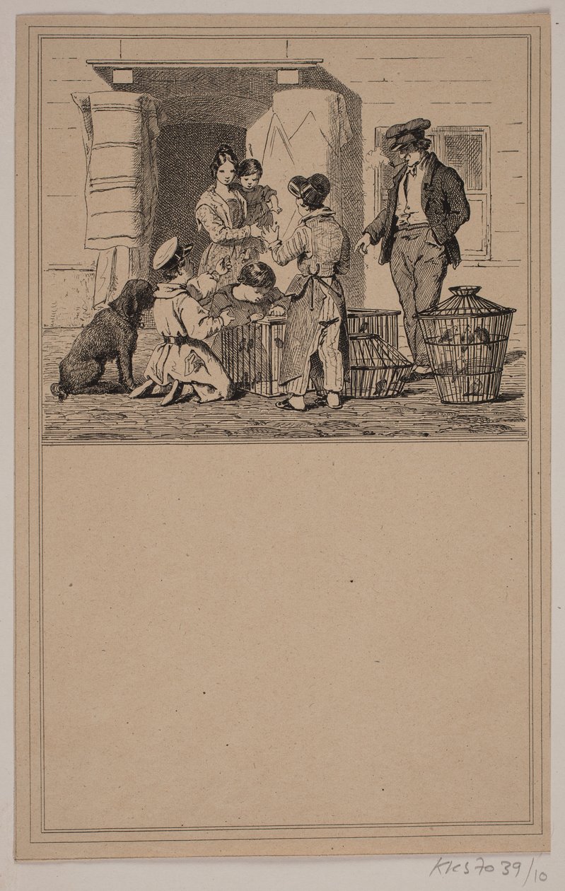Fåglar i fångenskap. Nej. 9 i Chr. Winther och M. Rørbye, "25 bilder för små barn" av Johan Adolph Kittendorff