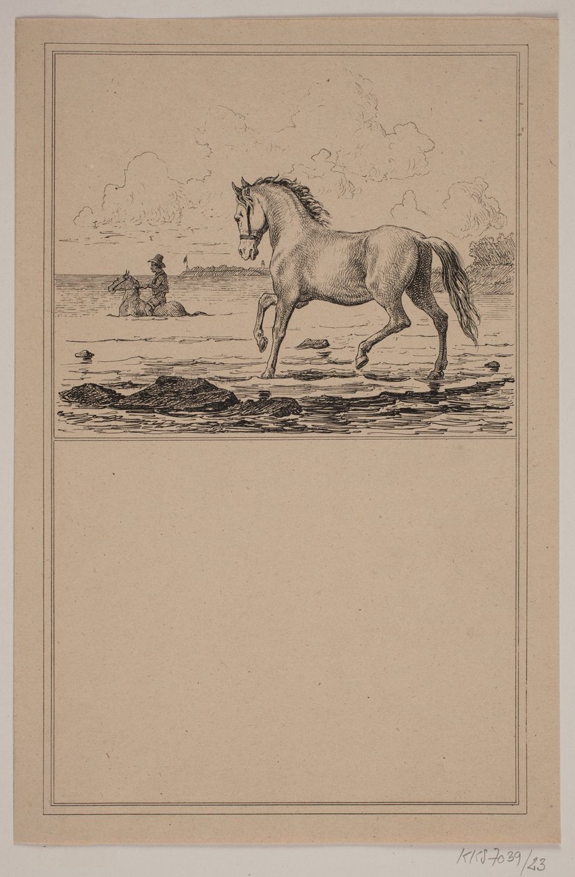 Hästen i vattnet. Nej. 22 i Chr. Winther och M. Rørbye, "25 bilder för små barn" av Johan Adolph Kittendorff