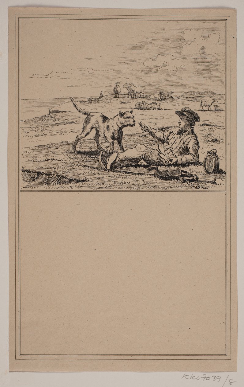 Herden och hunden. Nej. 7 i Chr. Winther och M. Rørbye, "25 bilder för små barn" av Johan Adolph Kittendorff