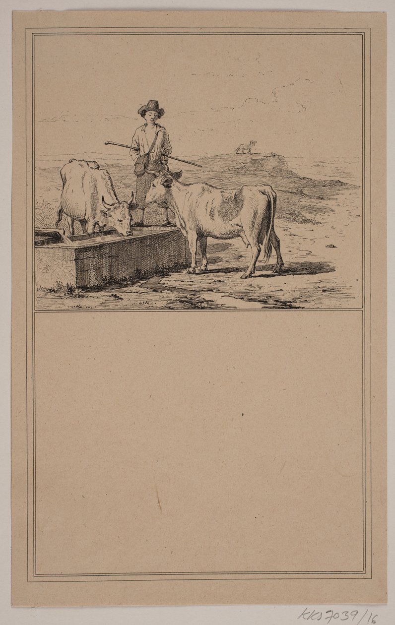 Kon vid vattning. Nej. 15 i Chr. Winther och M. Rørbye, "25 bilder för små barn" av Johan Adolph Kittendorff