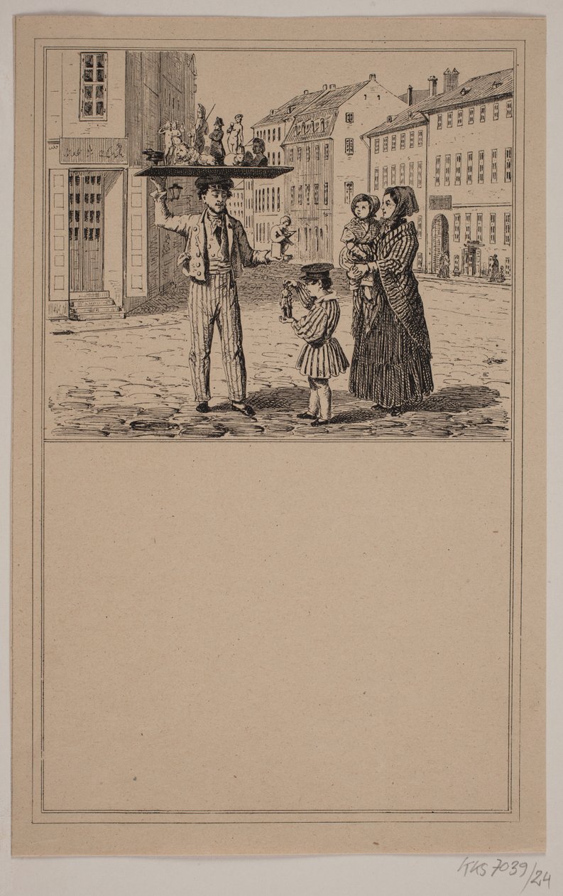 Mannen med dockan. Nej. 23 i Chr. Winther och M. Rørbye, "25 bilder för små barn" av Johan Adolph Kittendorff