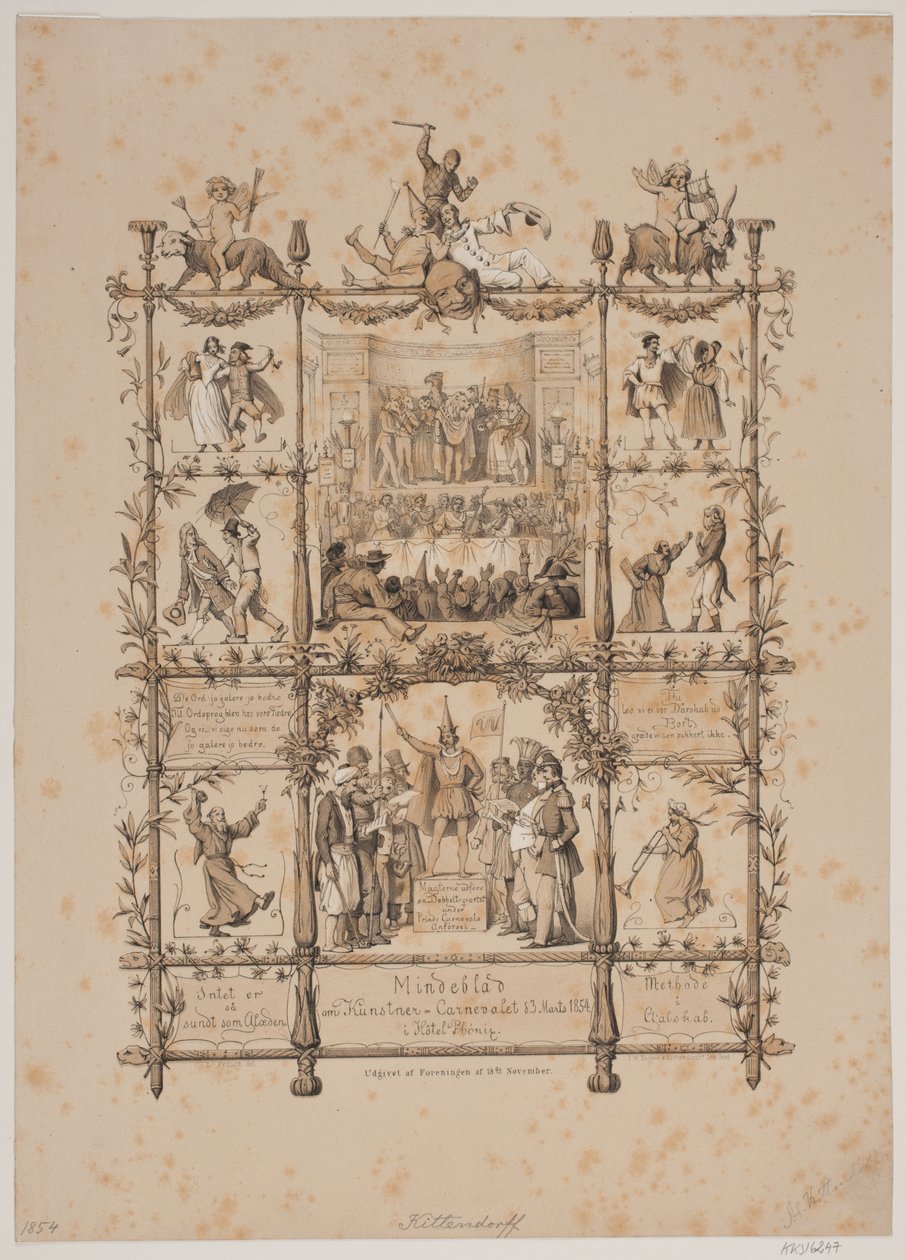 Jubileumsblad om konstnärskarnevalen den 3 mars 1854 av Johan Adolph Kittendorff