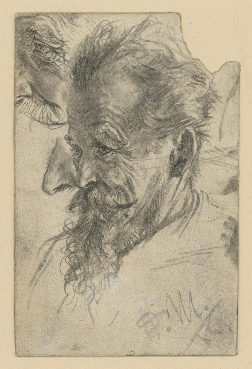 Äldre manligt huvud med knäppskägg samt detaljer av Adolph Menzel