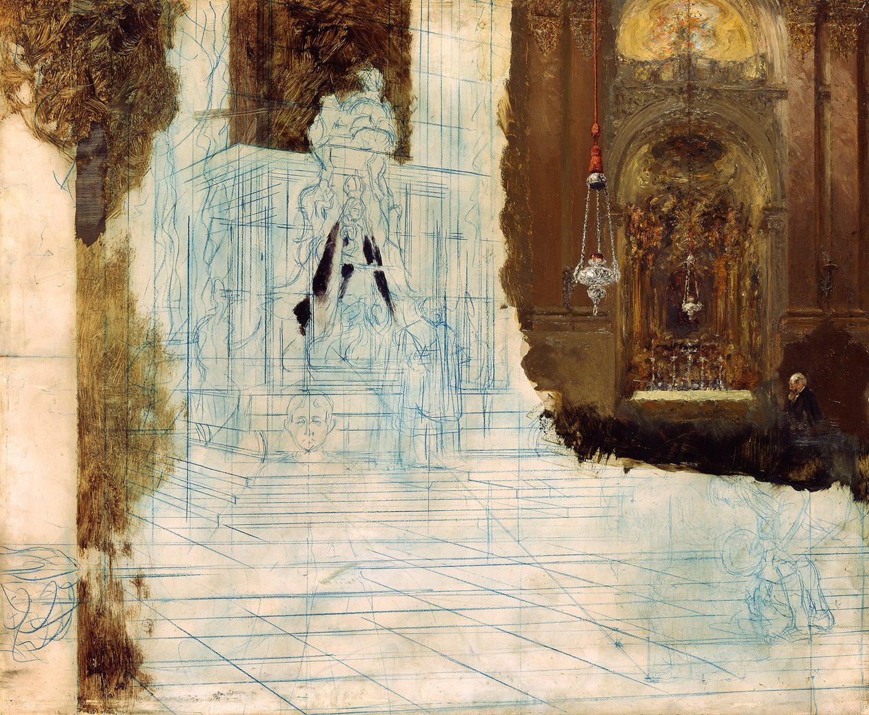 Altare i en barockkyrka. Ofullbordad av Adolph Menzel