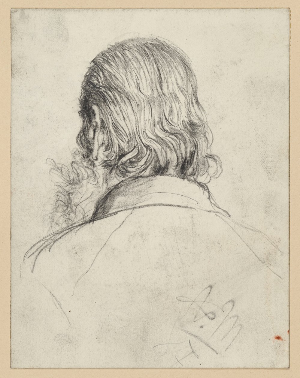 Skäggigt huvud med långt hår, sett bakifrån av Adolph Menzel