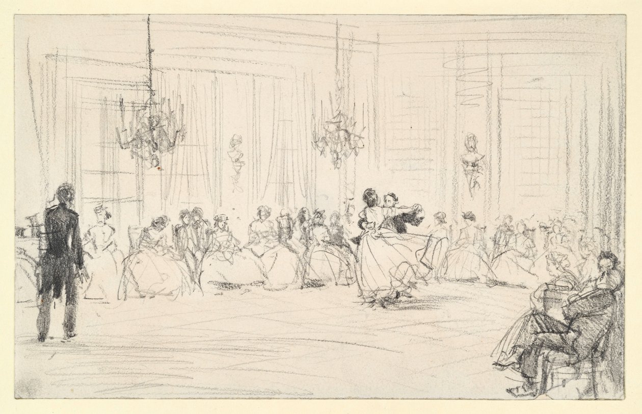 En bal och ett dansande par av Adolph Menzel