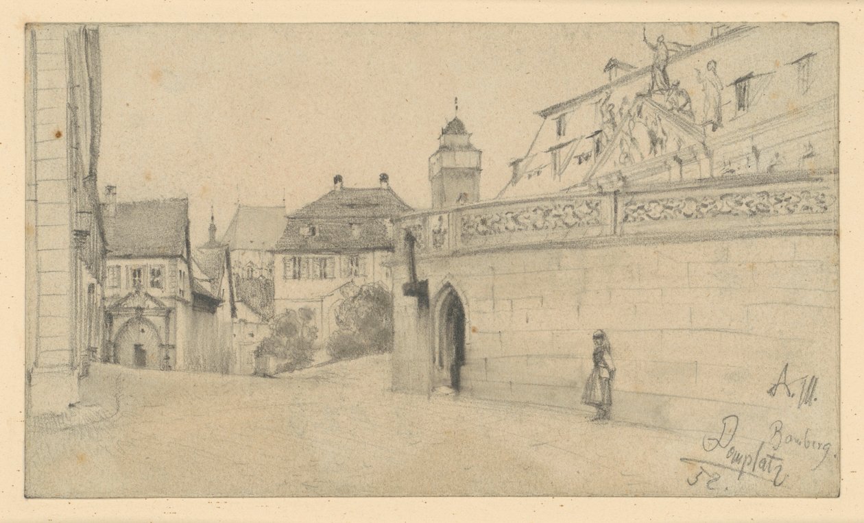 Bamberg. Domplatz mellan Domplatz 1 och Domkranz, sett mot söder av Adolph Menzel