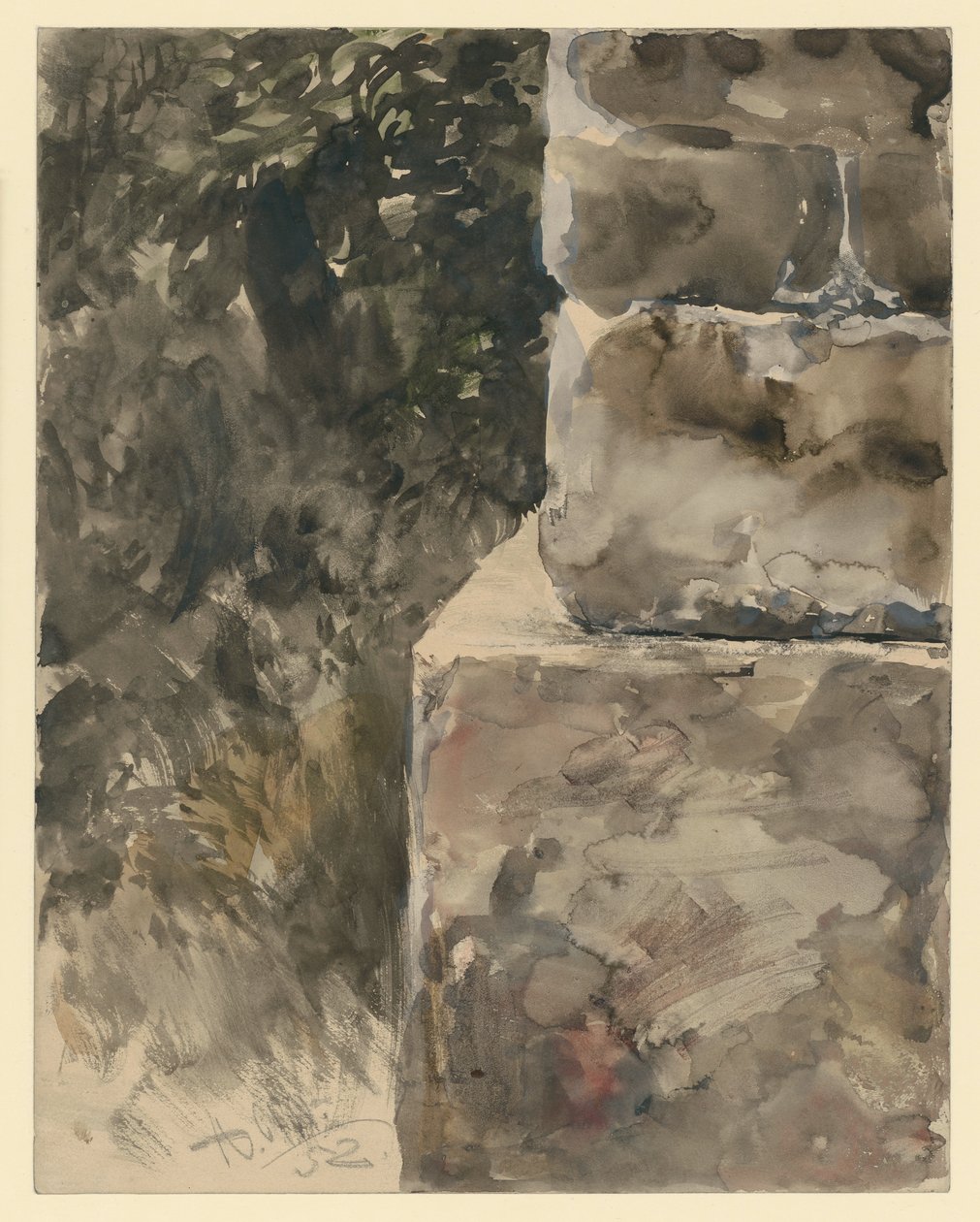 Trädgrönska vid stensockeln av Adolph Menzel