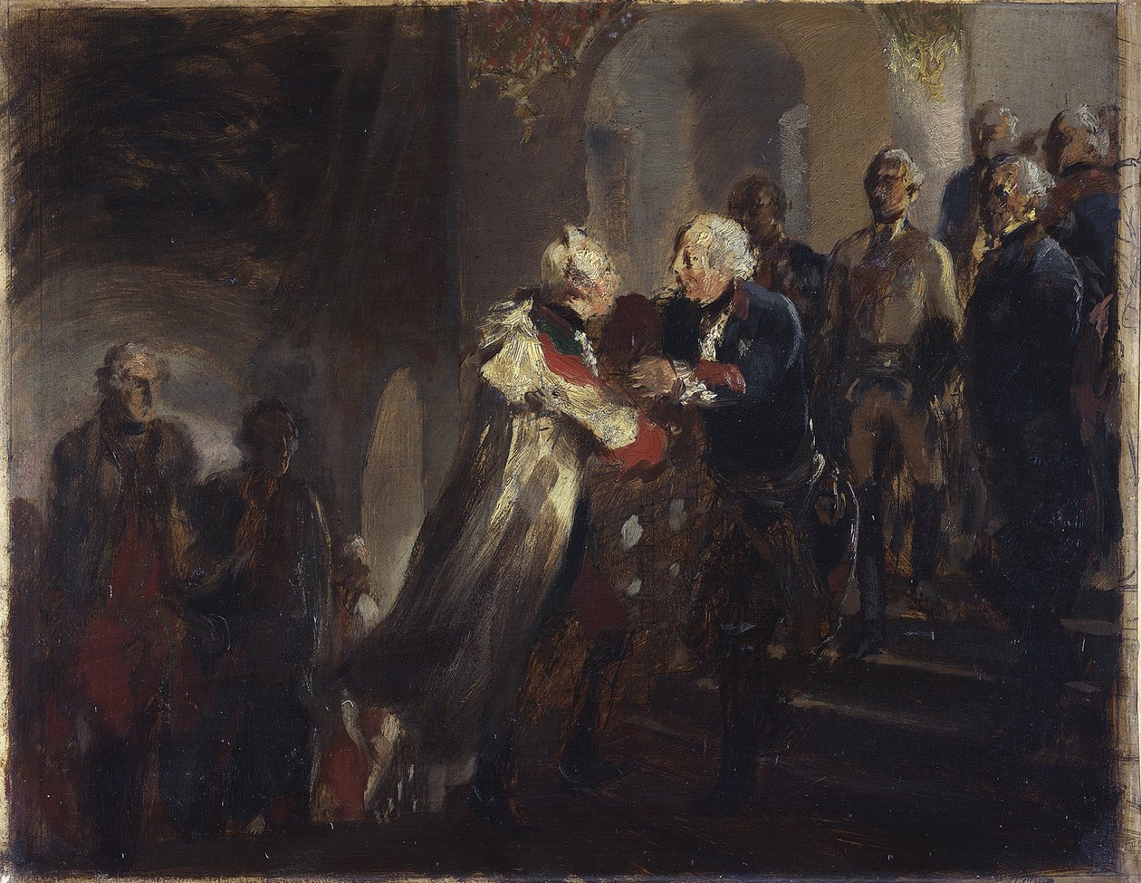 Möte mellan Fredrik II och kejsar Josef II i Nysa år 1769. Skiss av Adolph Menzel