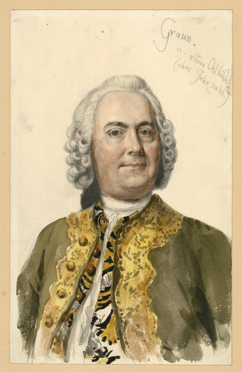 Porträtt av Carl Heinrich Graun, hovkompositör under Fredrik II, bröstbild framifrån efter målningen av Andreas Möller, med anteckningar av Adolph Menzel