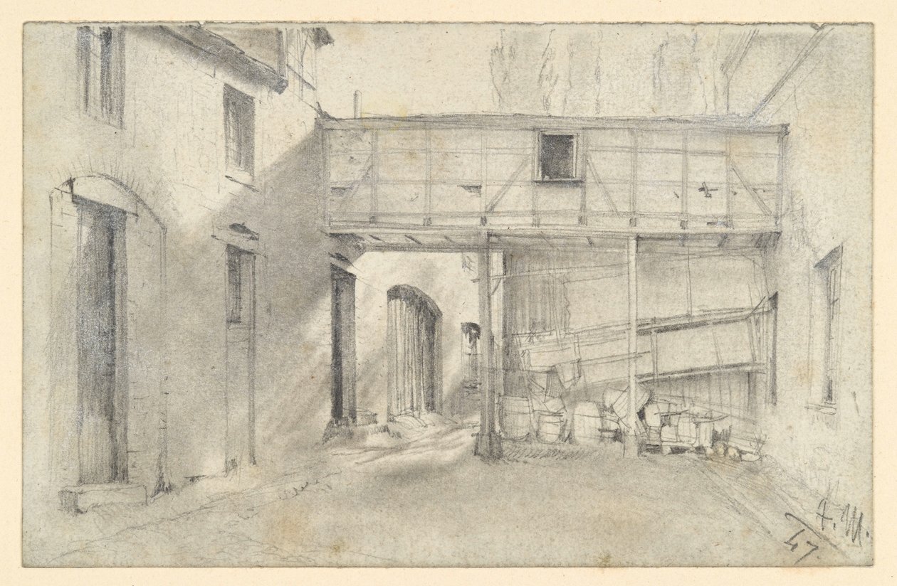 Utsikt in på en gård av Adolph Menzel