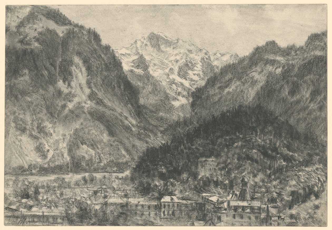 Utsikt över Interlaken mot Jungfraumassivet av Adolph Menzel