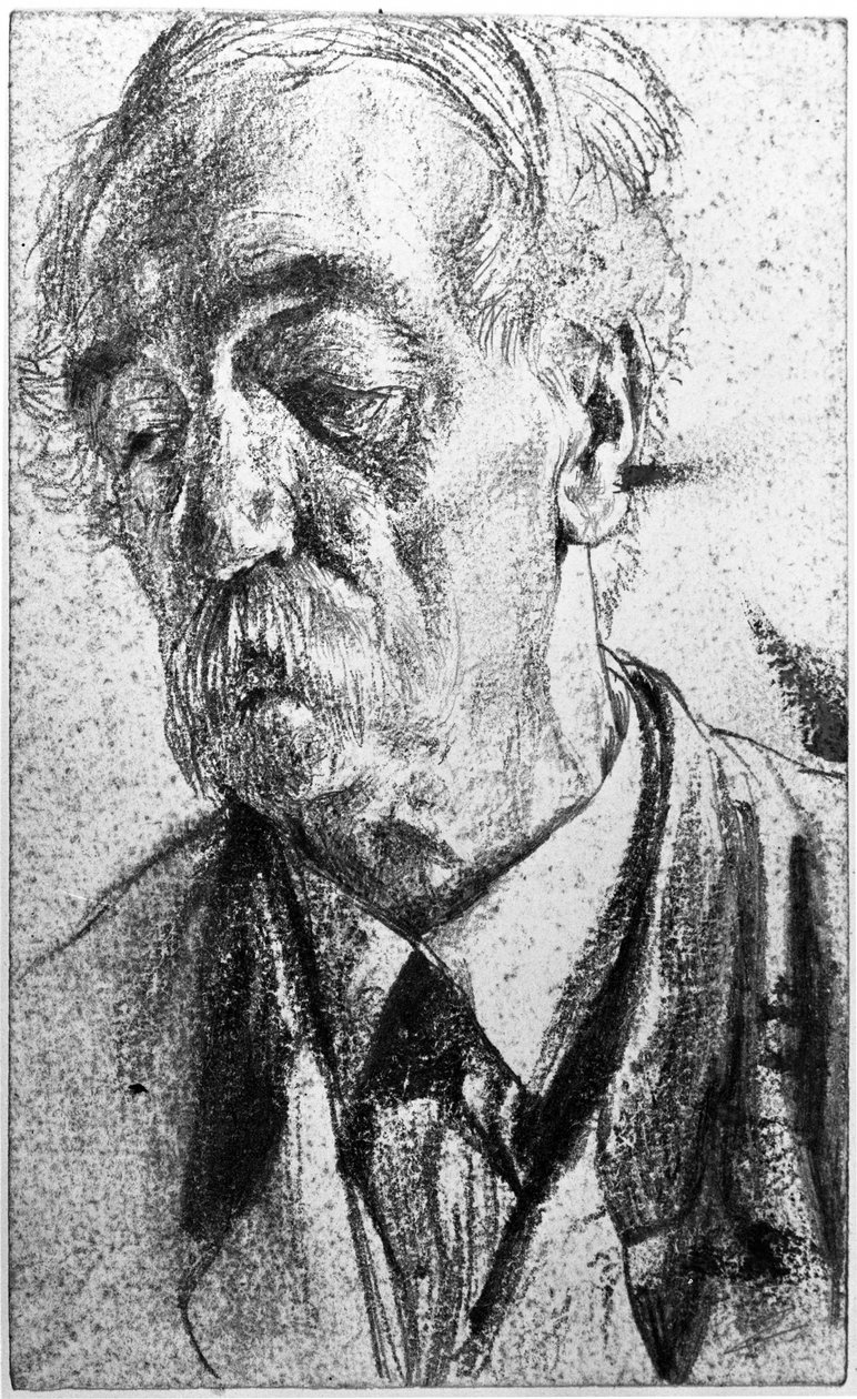 Bystbild av en äldre man med mustasch av Adolph Menzel
