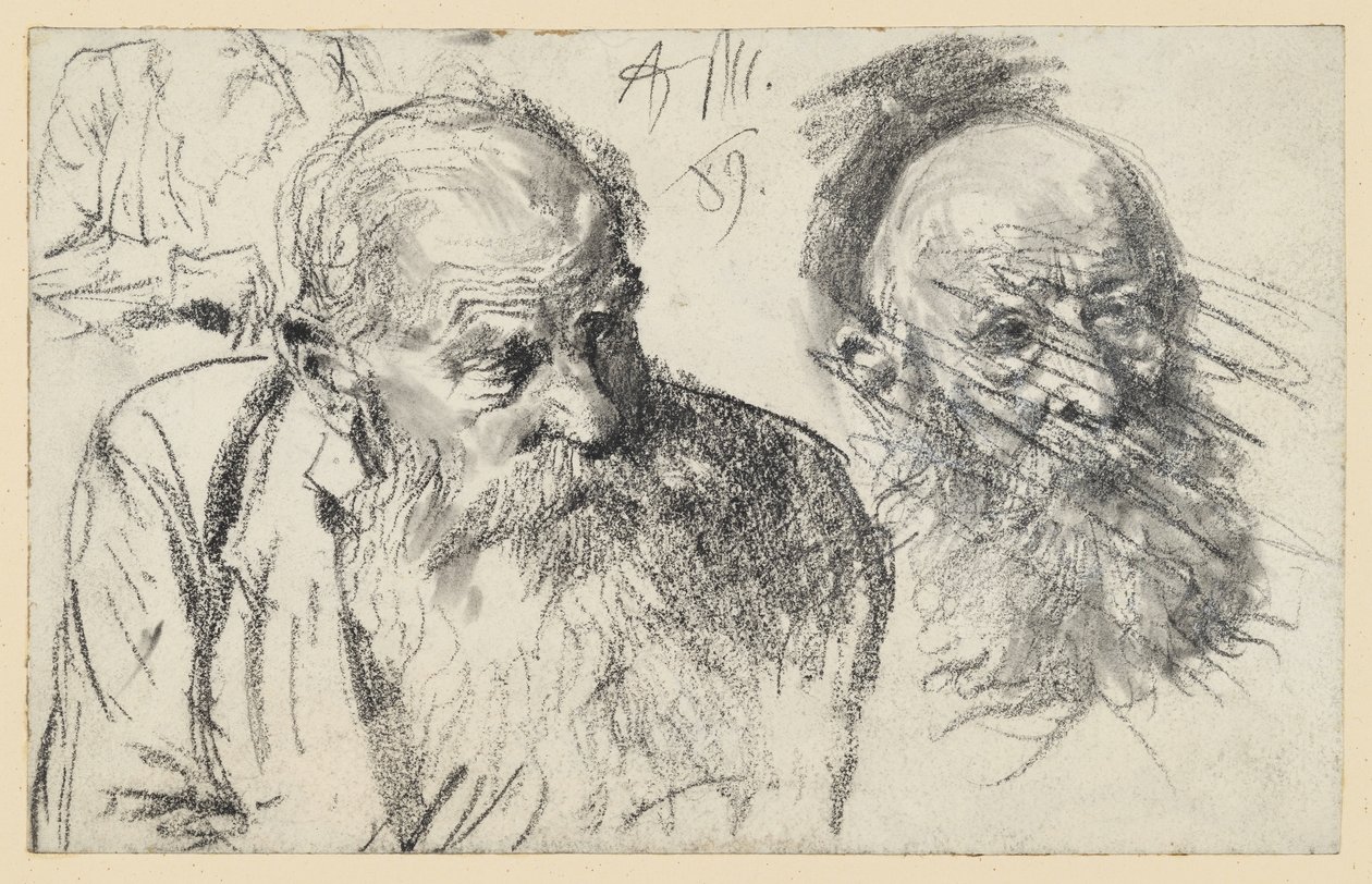 Bystbild av en gammal skäggig man och huvud av en gammal skäggig man (förkastad) av Adolph Menzel