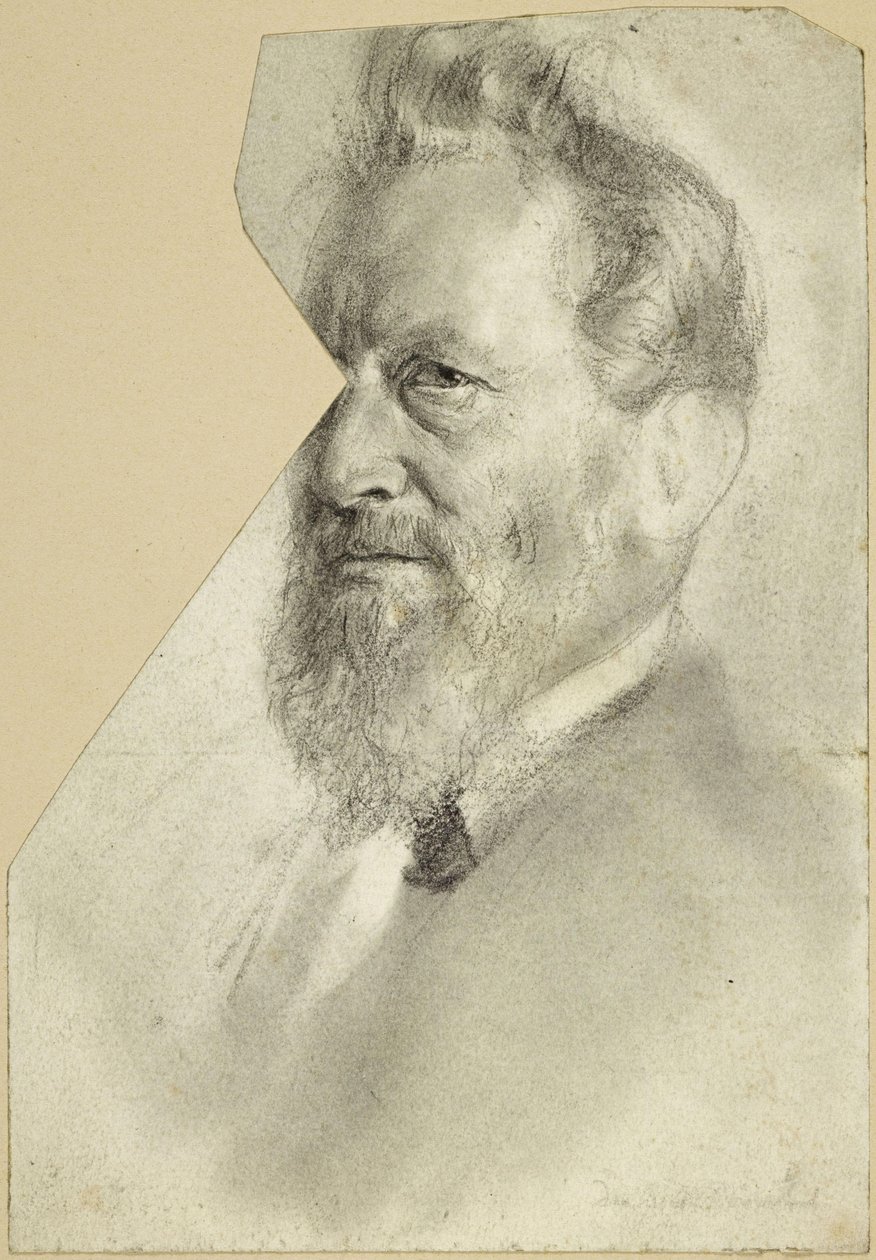 Bröstbild av en skäggig man som vänder sig åt vänster av Adolph Menzel