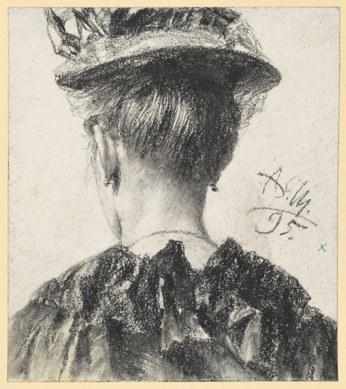 Byst av en kvinna med hatt, sedd bakifrån av Adolph Menzel