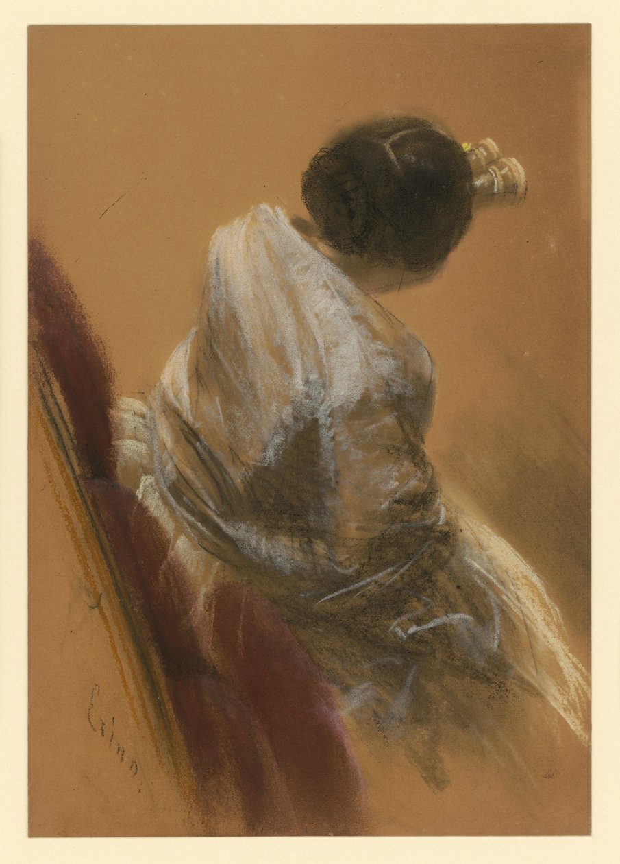 Dam i fåtölj med operakikare av Adolph Menzel