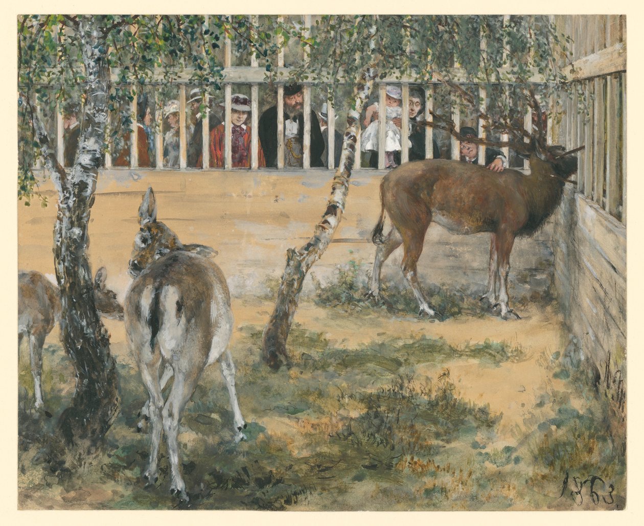 Damvilt i inhägnaden. Ur ”Barnalbumet” av Adolph Menzel