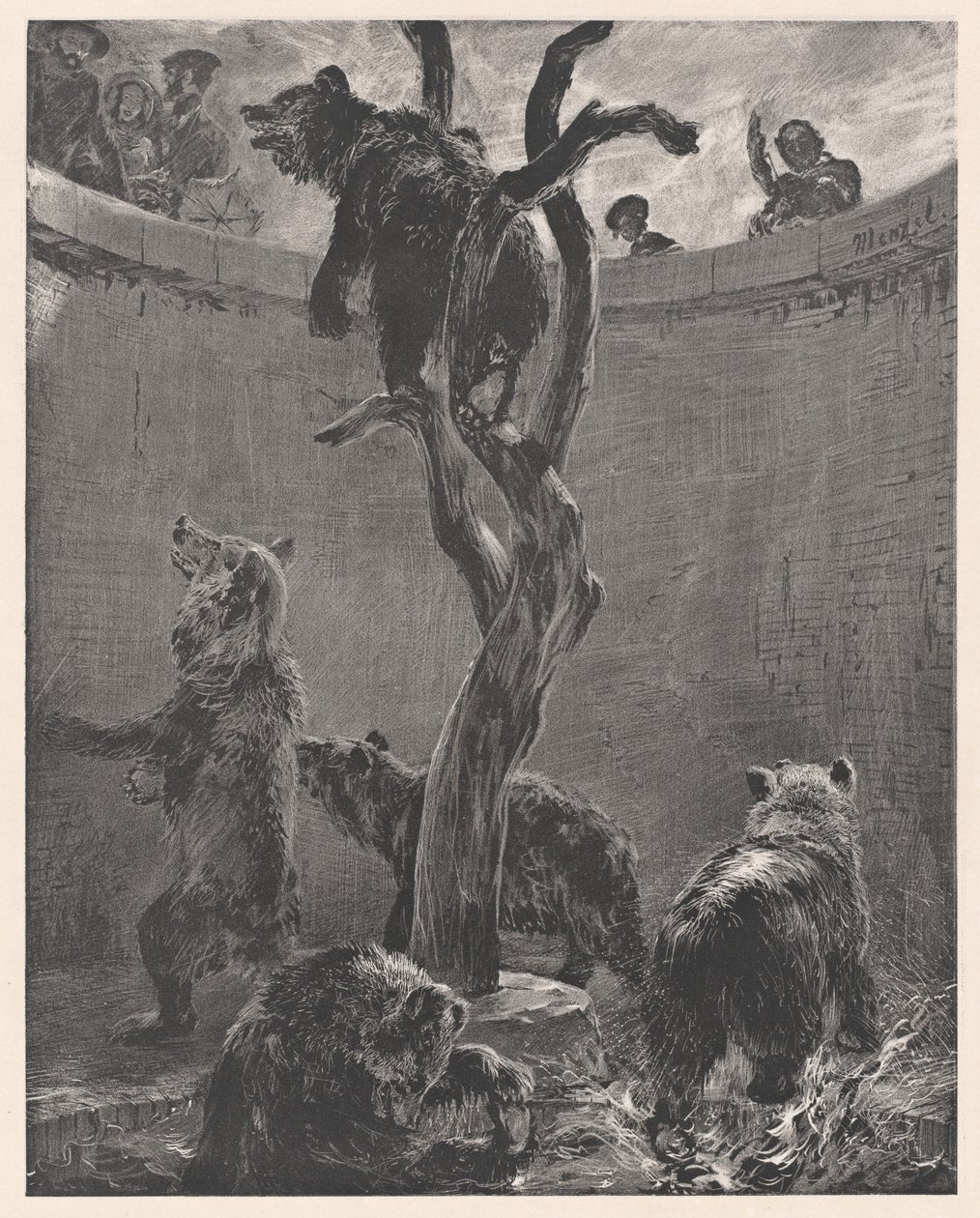 Björnburarna i zoologiska trädgården (The Bear Pit in the Zoological Gardens) av Adolph Menzel