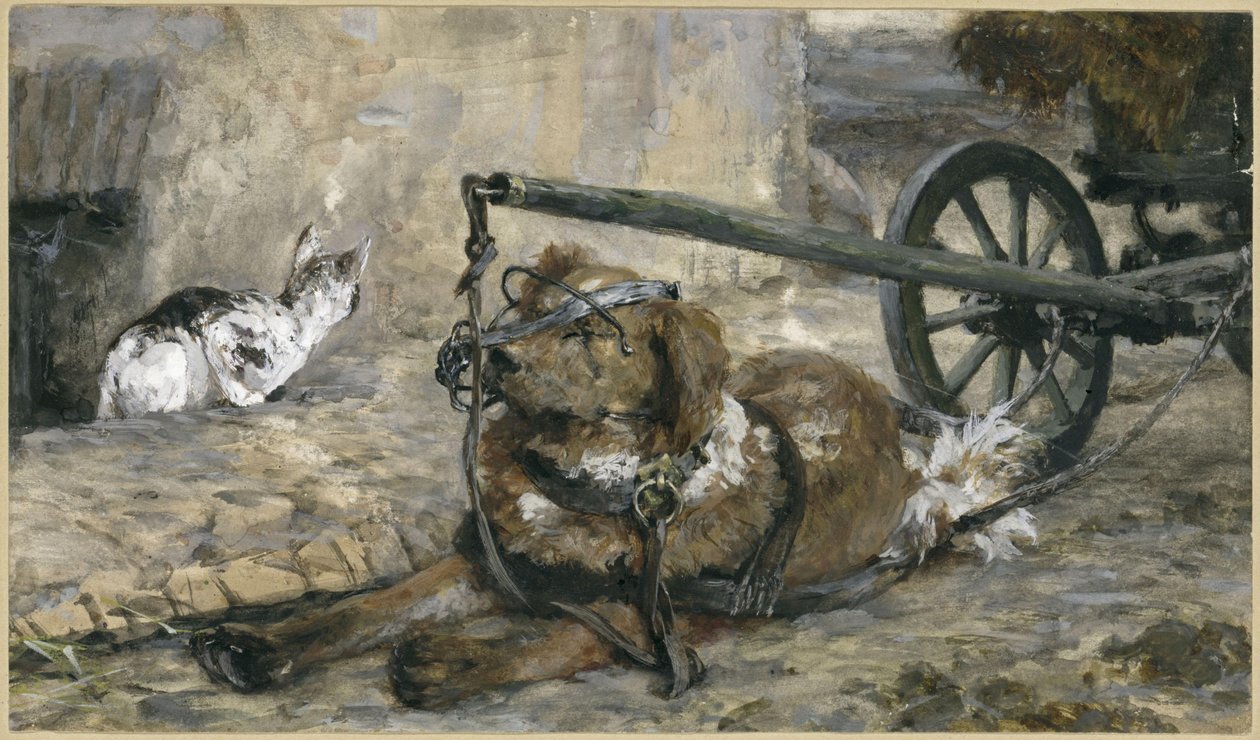 Stående hunden och katten. Ur "Barnalbumet" av Adolph Menzel