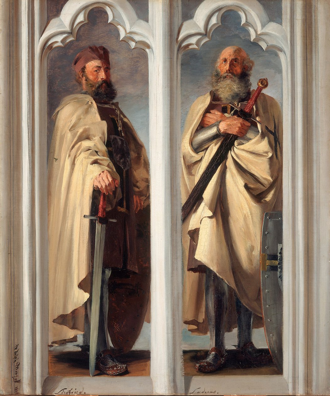 Högmästarna Siegfried von Feuchtwangen och Ludger von Braunschweig. Skisser till målningar i Marienburg av Adolph Menzel