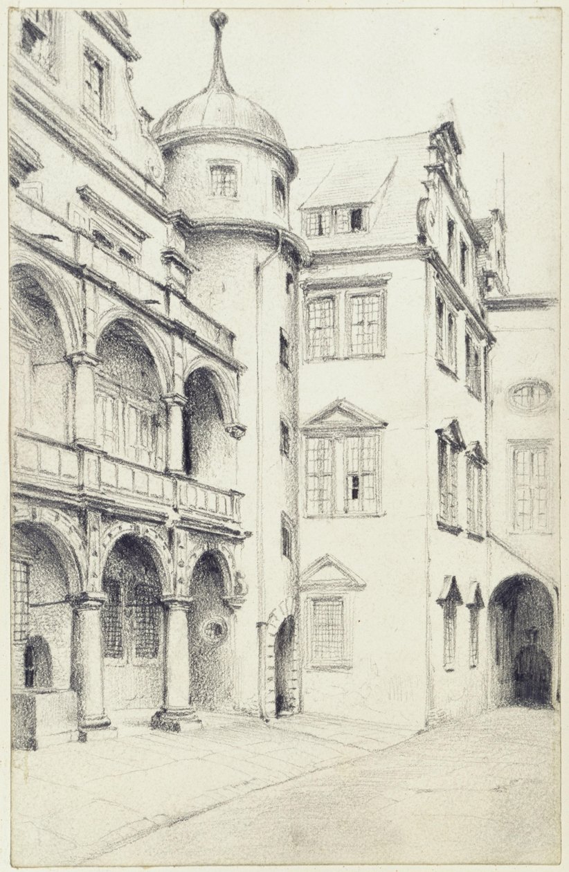 Den sydvästra hörnan av den lilla slottgården i Dresden av Adolph Menzel