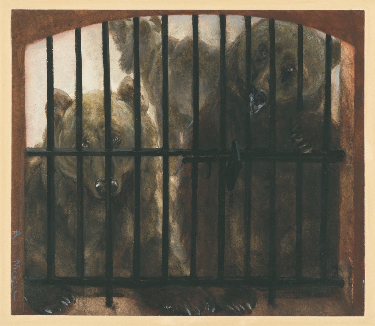 Tre björnar i bur. Ur ”Barnalbumet” av Adolph Menzel