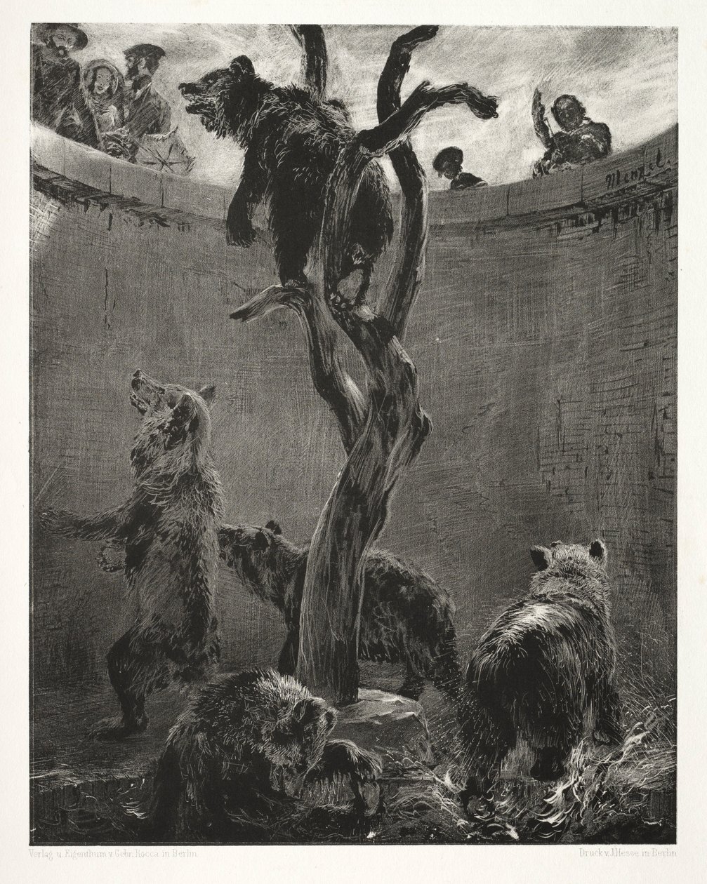 Essä om sten med borste och skrapa: Björngropen, 1851. av Adolph Menzel