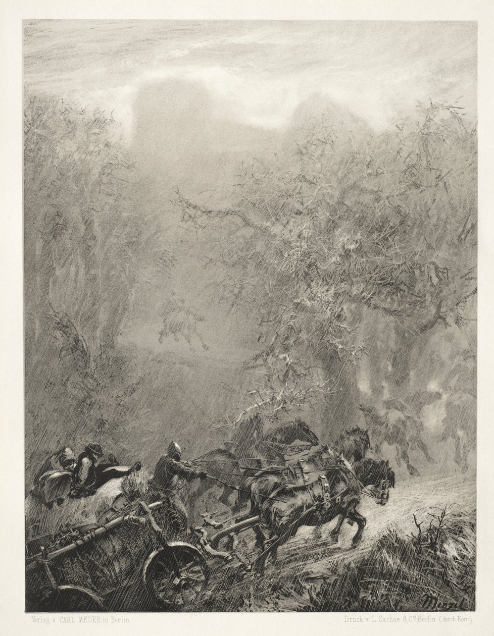 Essä om sten med borste och skrapa: The Convoy of Prisoners through a Woods, 1851. av Adolph Menzel