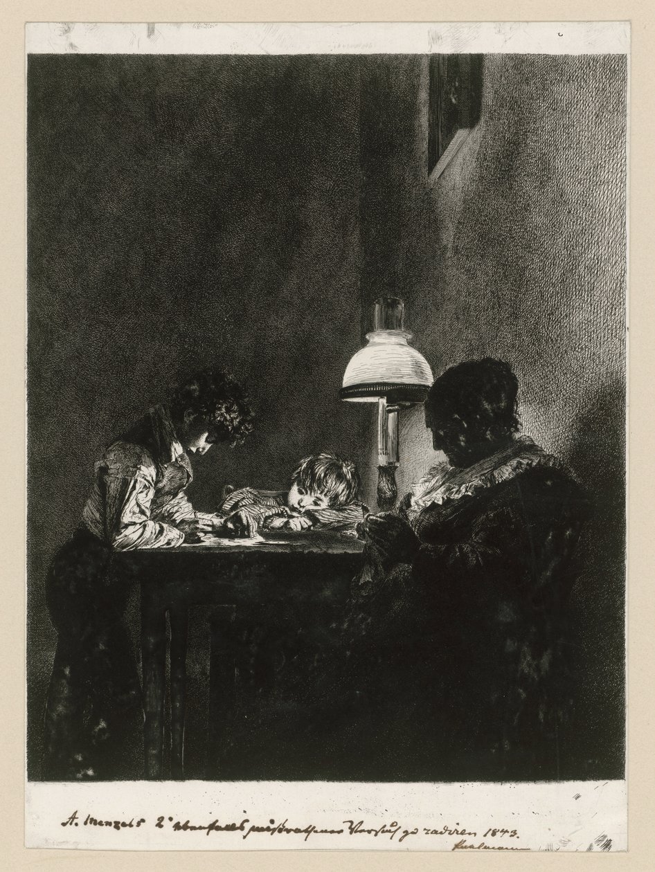 Familjen vid lampan av Adolph Menzel