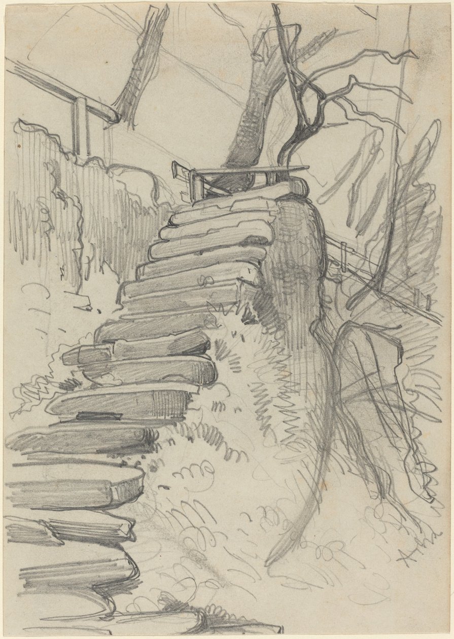 Stentrappa i en trädgård av Adolph Menzel