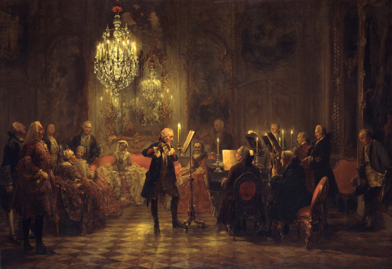 Kung Fredrik II:s flöjtkonsert i Sanssouci av Adolph Menzel