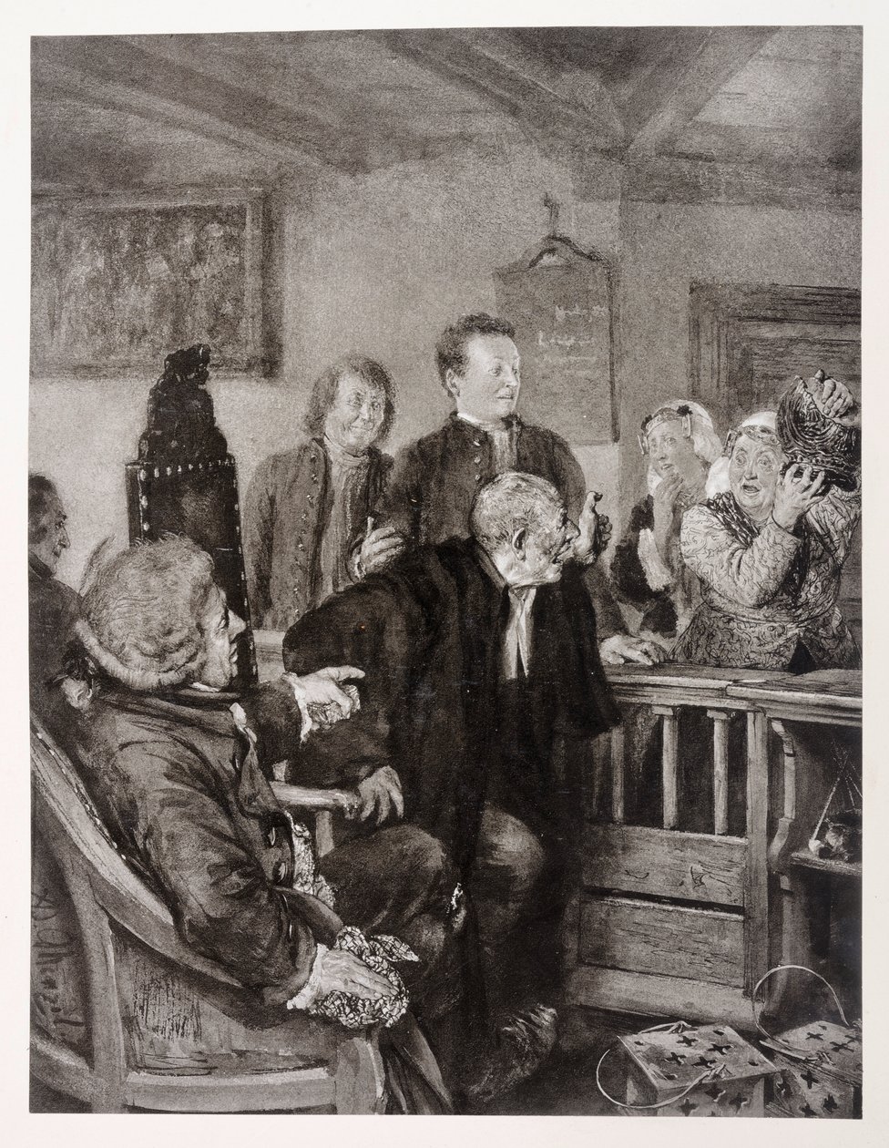 Fru Marthes anklagelse, med anledning av Heinrich von Kleists ”Den trasiga kannan” av Adolph Menzel