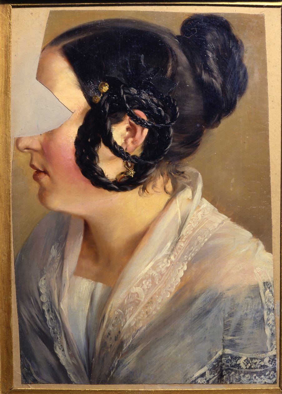 Porträtt av en kvinna. Fragment (Caroline eller Friederike Arnold) av Adolph Menzel