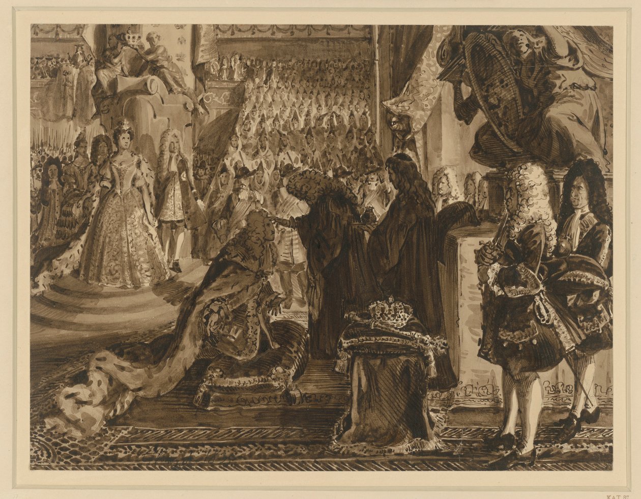 Fredrik I, kung av Preussen, krönt i Königsberg den 18 januari 1701. Utkast till ”Minnen ur den brandenburgsk-preussiska historien” av Adolph Menzel