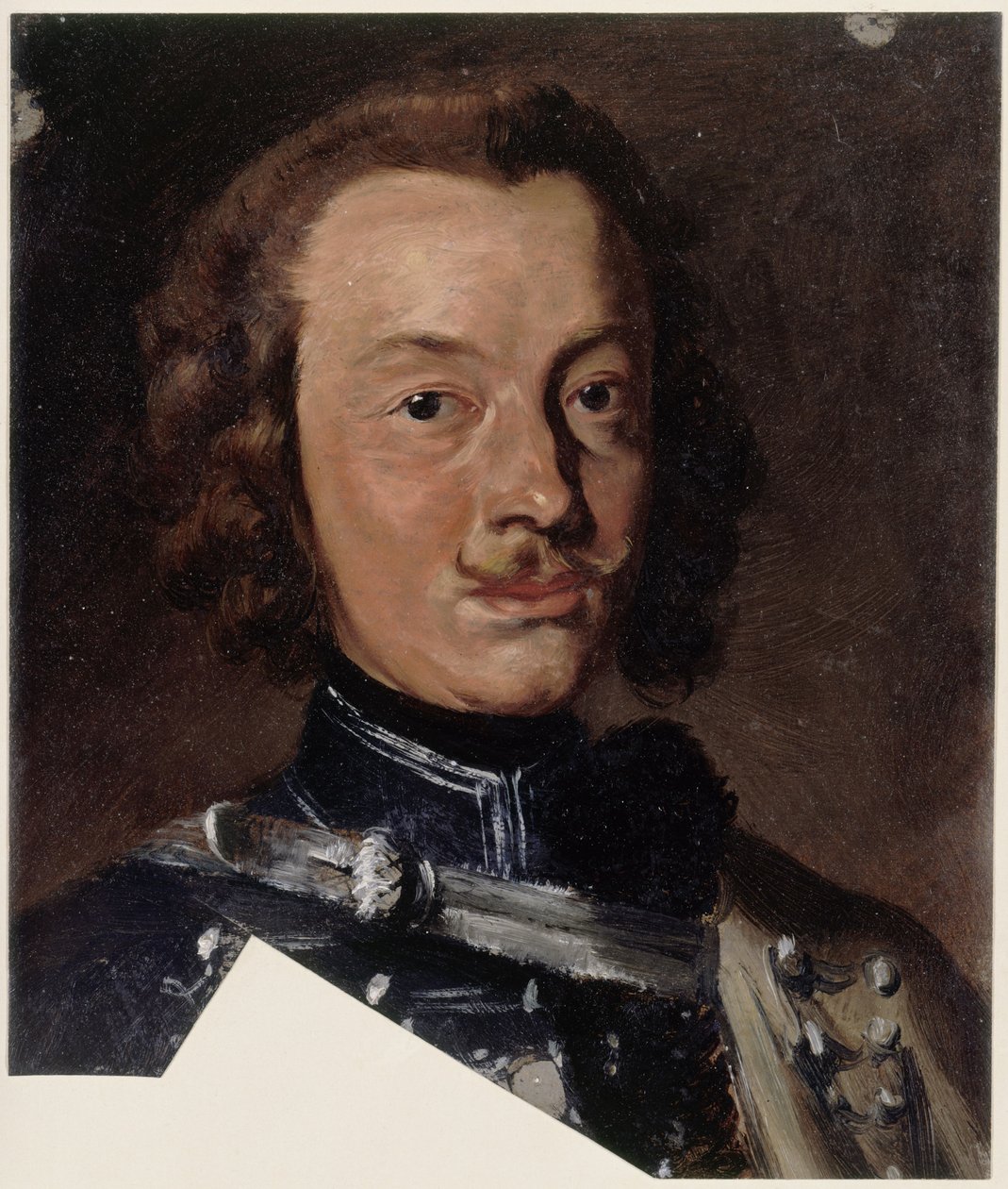 Friedrich Wilhelm Freiherr von Seydlitz-Kurzbach, preussisk kavallerigeneral, eskadronchef vid husarregementet nr 4 (på bilden nedan: detalj av dolmanens snörning); huvudet vänt åt höger, blicken riktad rakt fram av Adolph Menzel