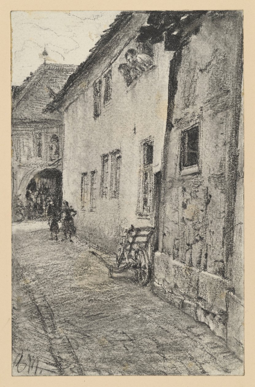 Gränd med utsikt över en rundbågig passage genom ett hus av Adolph Menzel