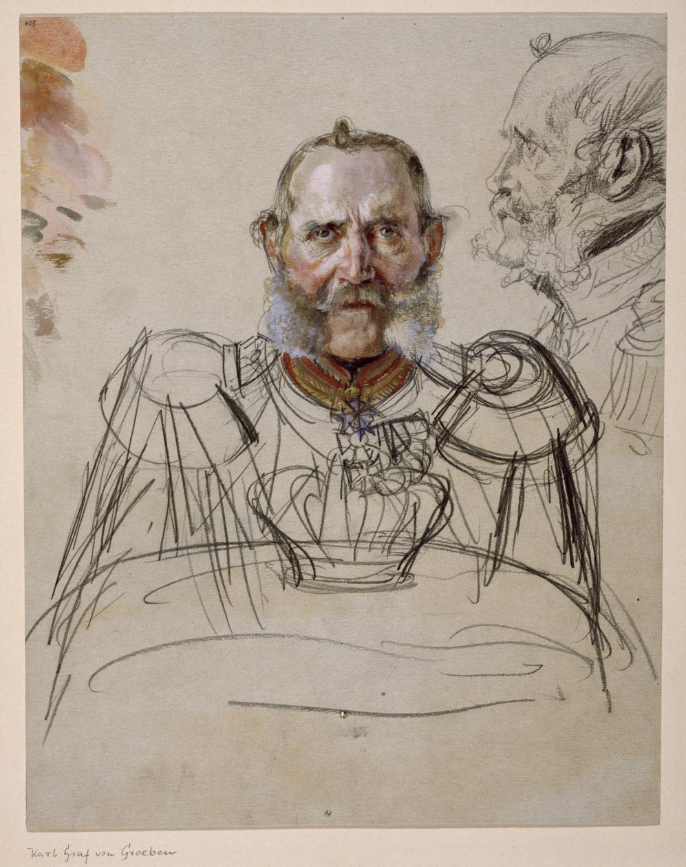 General Karl greve von der Groeben. Studie till målningen ”Kröningen av Wilhelm I i Königsberg” av Adolph Menzel
