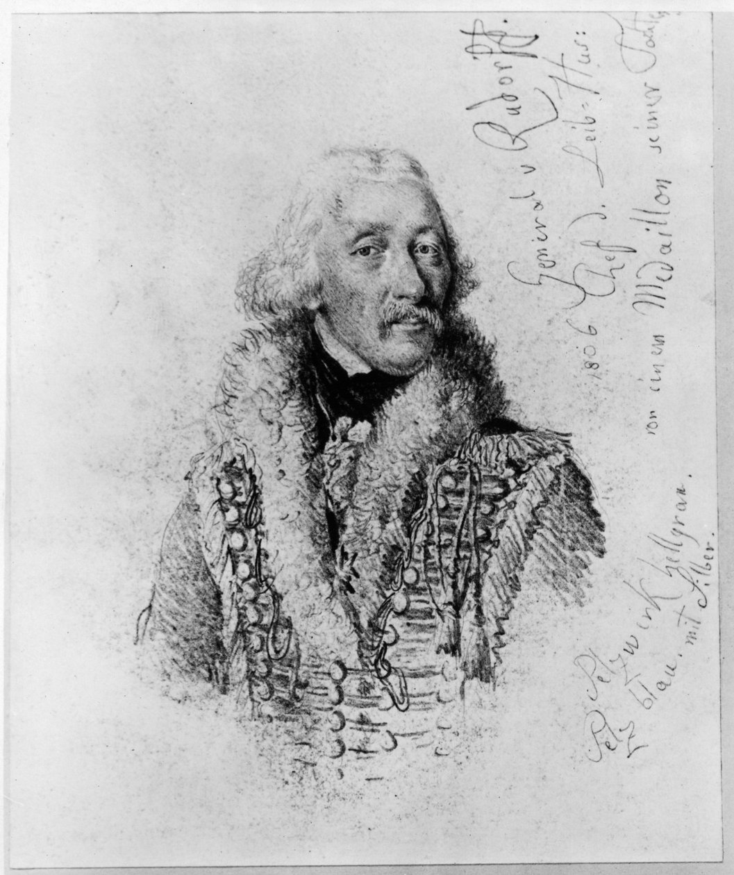 General von Rudorff, chef för livhusarerna, med anteckningar av Adolph Menzel
