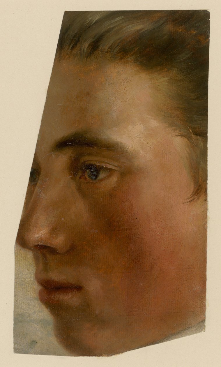 En mans ansikte i profil åt vänster av Adolph Menzel