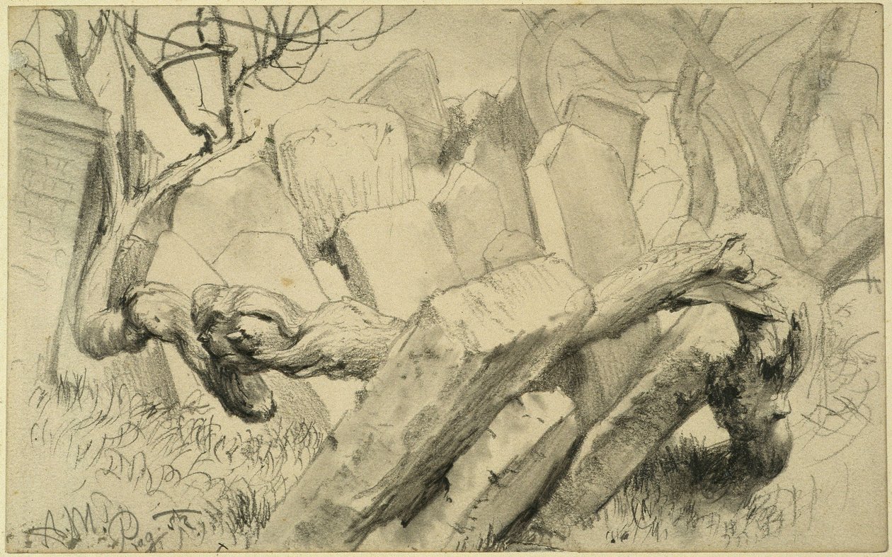 Gravstenar på den judiska kyrkogården i Prag av Adolph Menzel