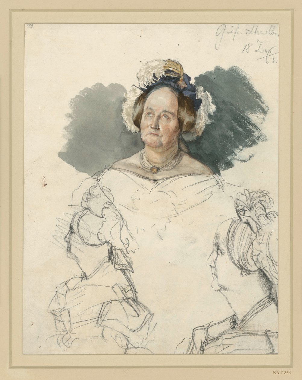 Grevinnan Alvensleben, född von der Osten-Sacken. Däribland två porträtt. Studie till målningen ”Kröningen av Wilhelm I i Königsberg” av Adolph Menzel