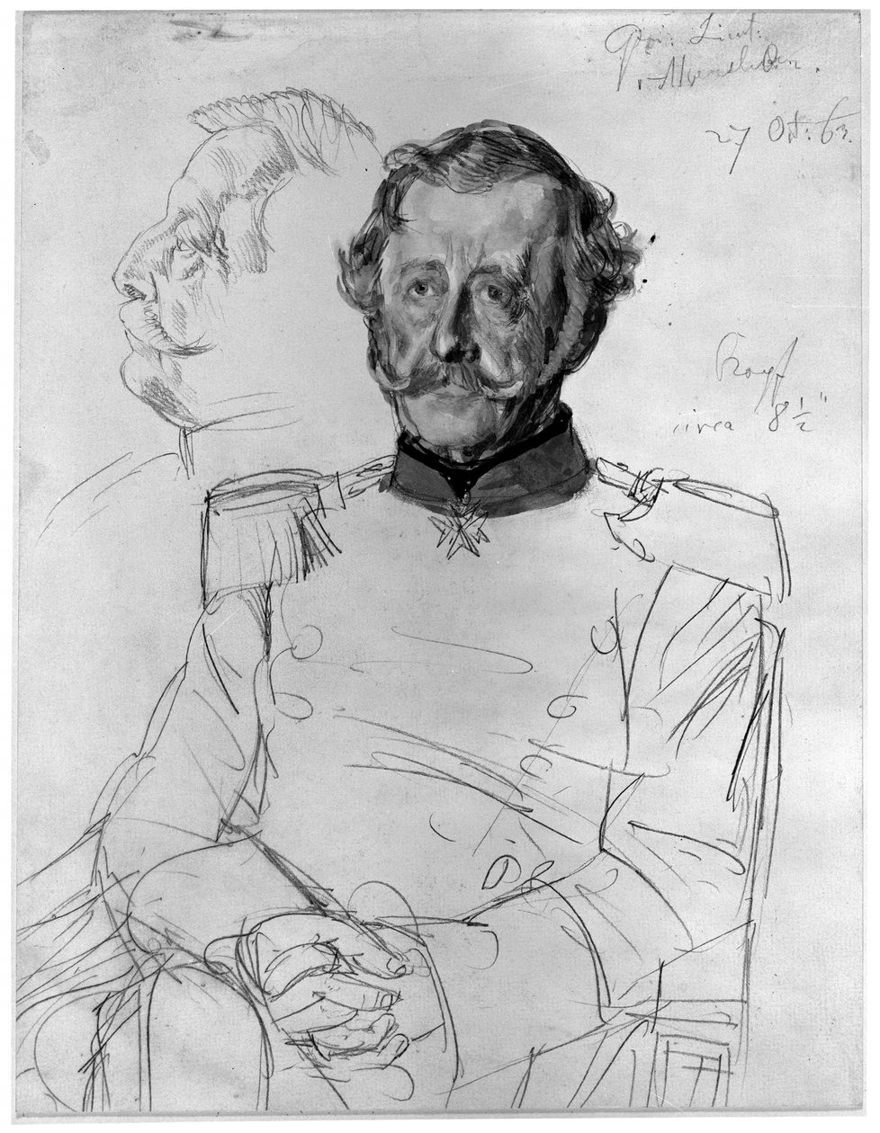 Gustav von Alvensleben. Studie till målningen "Kröningen av Vilhelm I i Königsberg" av Adolph Menzel