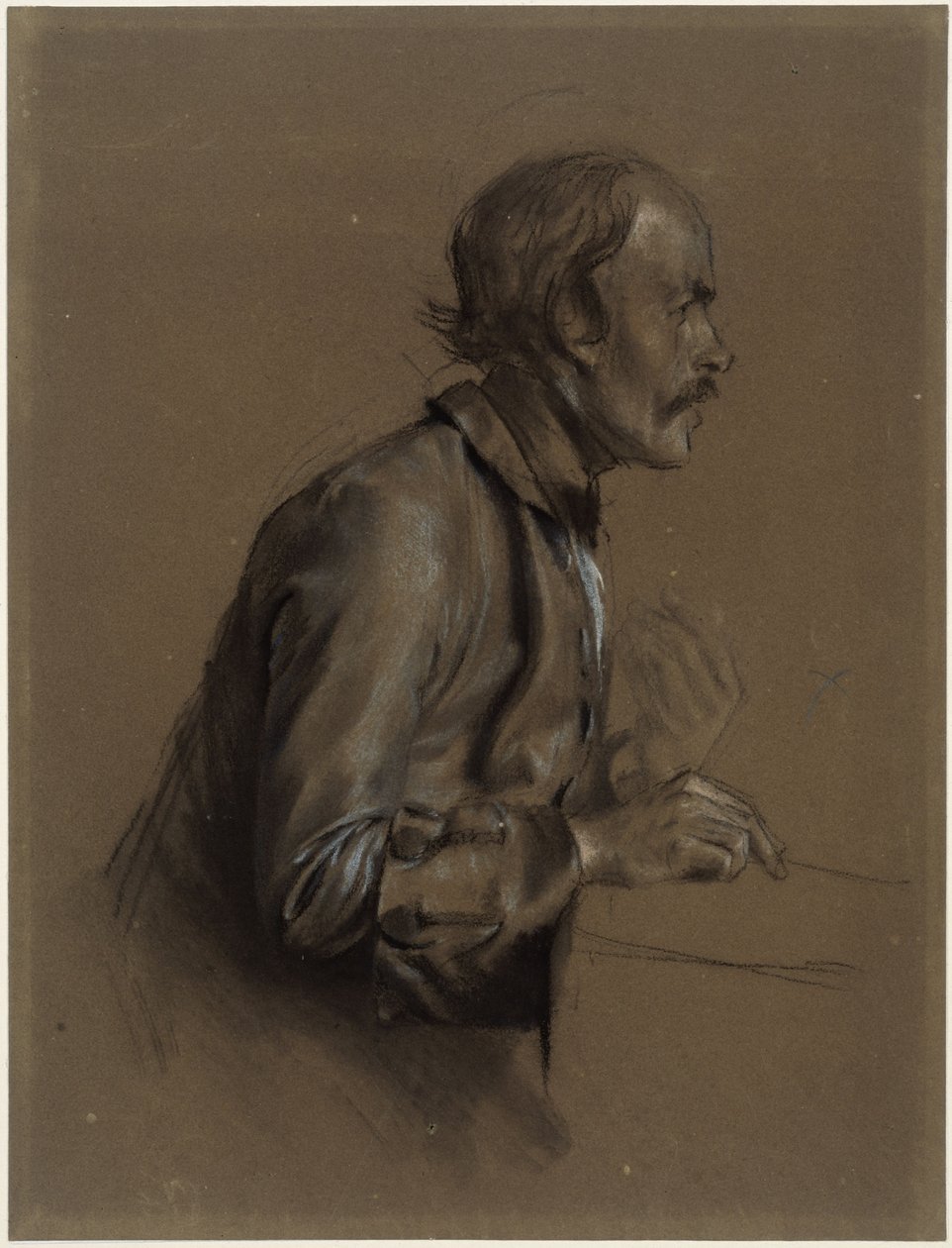 Halvfigur av en man, i profil åt höger, studie till ”Riddarrundan i Sanssouci”, 1850 av Adolph Menzel