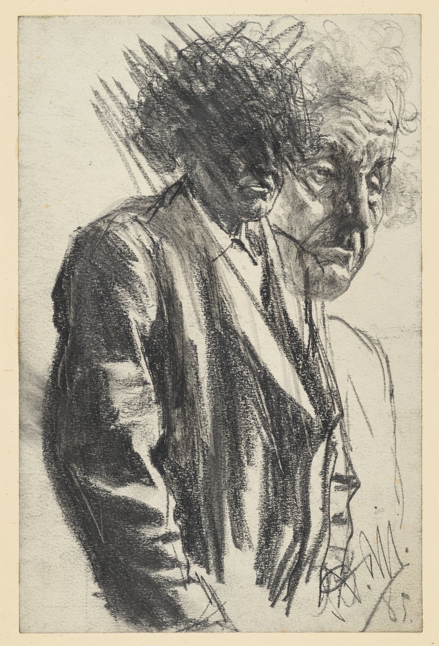 Halvfigur av en äldre man (huvudet bortkastat), ansiktet upprepat av Adolph Menzel