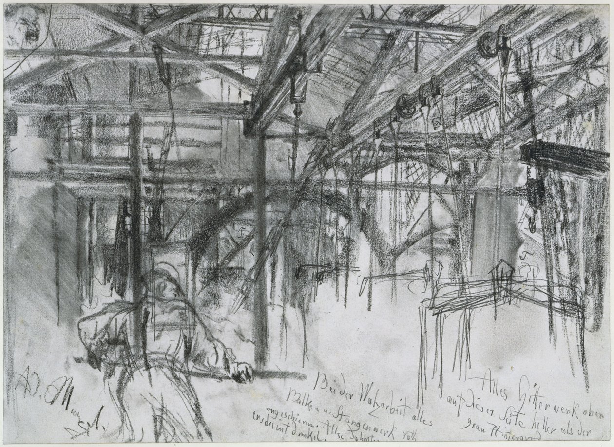 Hallen i valsverket i Königshütte. Studie om ”Järnvalsverket. Moderna cykloper” av Adolph Menzel