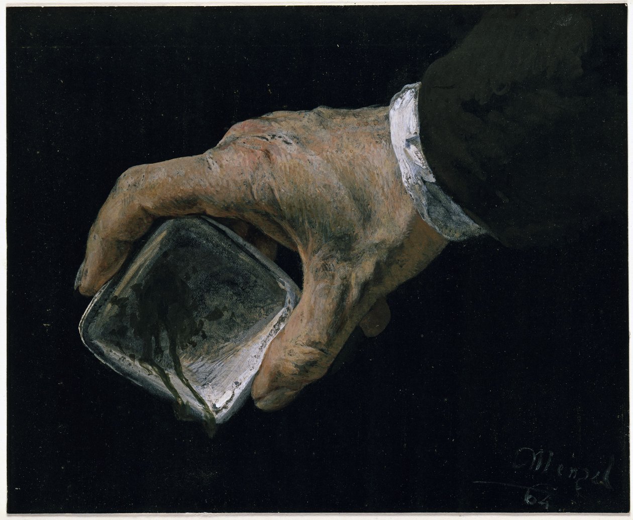 Konstnärens hand med färgskål av Adolph Menzel