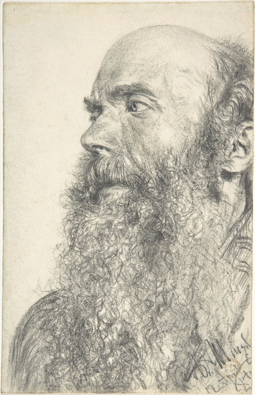 Huvudet på en skäggig man av Adolph Menzel